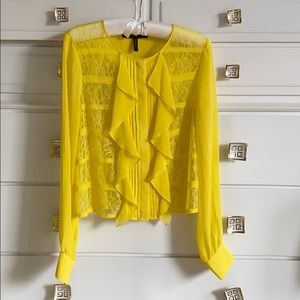 Yellow BCBGMaxazria Silk Lace Blouse